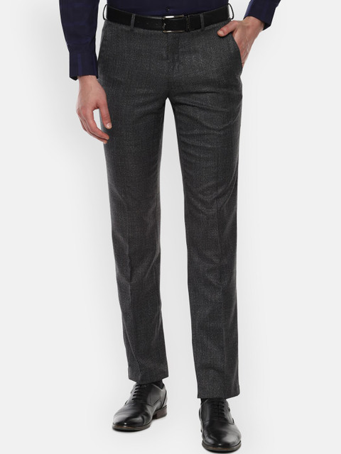 

Van Heusen Men Grey Slim Fit Self Design Formal Trousers