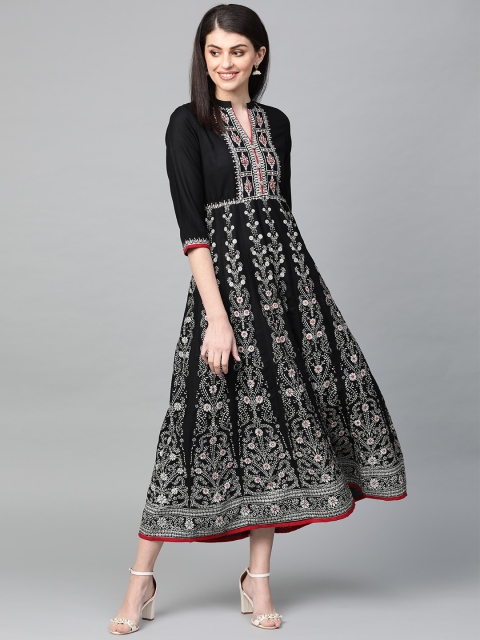 

Ishin DESIGNER STUDIO Black Ethnic Motifs Cotton Maxi Dress