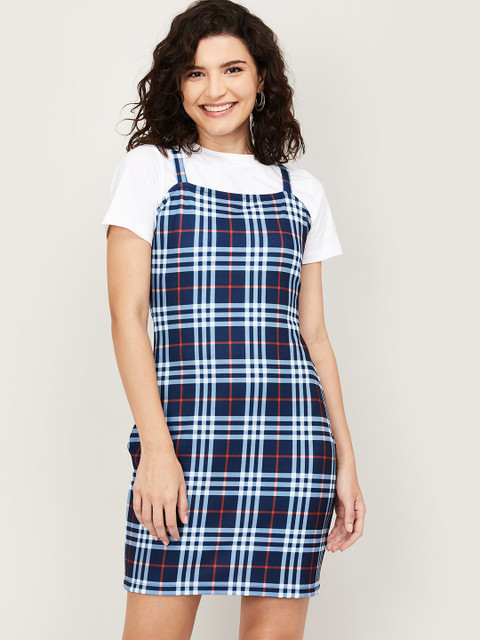 

Ginger by Lifestyle Blue Checked Sheath Dress with White Tshirt