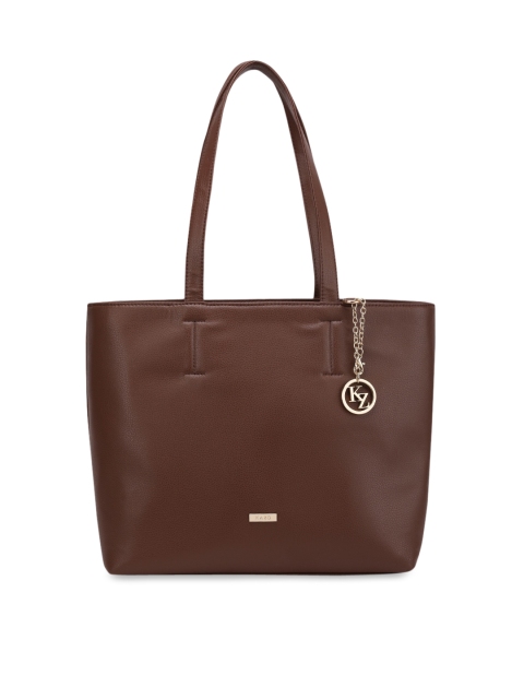 

Kazo Coffee Brown Solid Tote Bag with Tab Detail