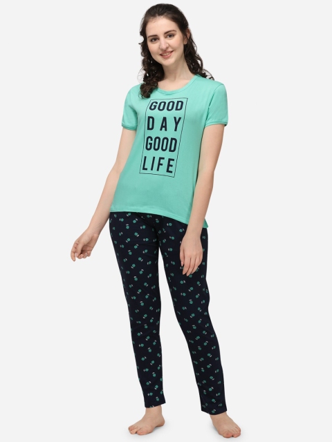 

Lenissa Women Sea Green & Navy Blue Printed Night suit