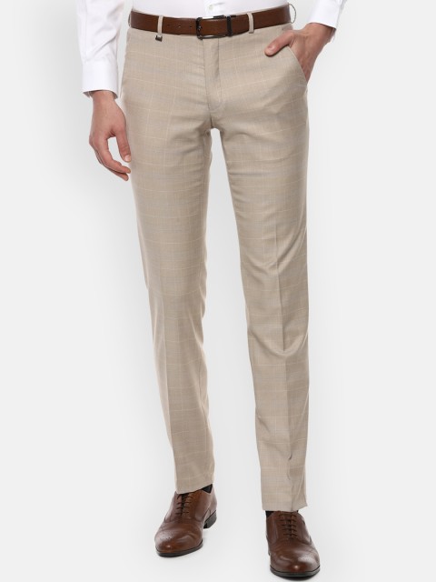 

Van Heusen Men Beige Slim Fit Checked Formal Trousers