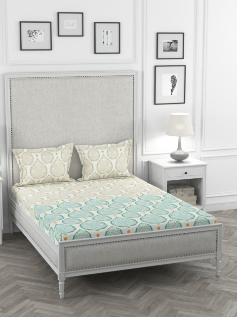 

Portico New York Blue & Beige Ethnic Motifs 210 TC Cotton 1 King Bedsheet with 2 Pillow Covers
