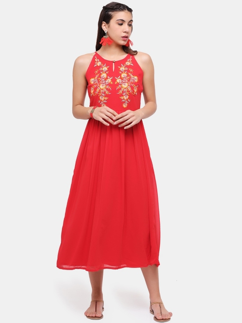 

IMARA Red Georgette Midi Dress