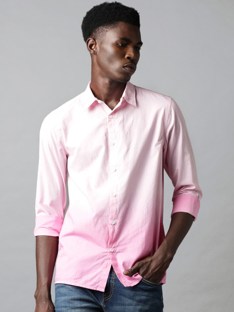 

Blue Saint Men Pink Slim Fit Ombre Printed Casual Shirt