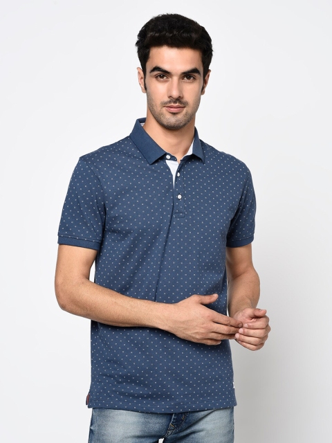 

Octave Men Blue Printed Polo Collar Cotton T-shirt