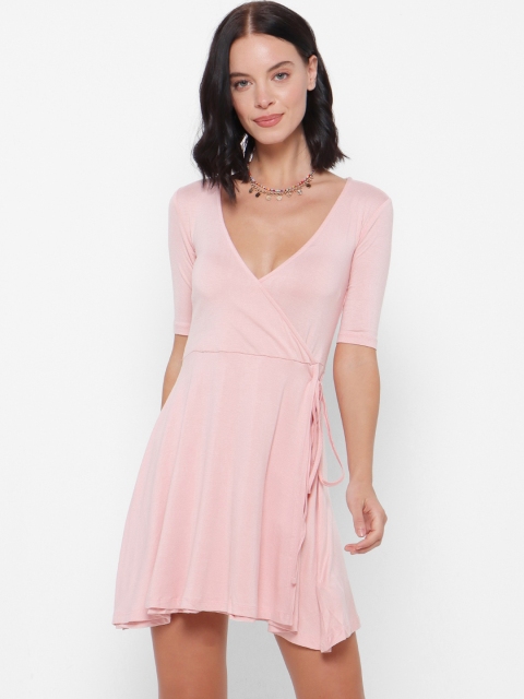 

FOREVER 21 Pink Solid Mini Wrap Dress