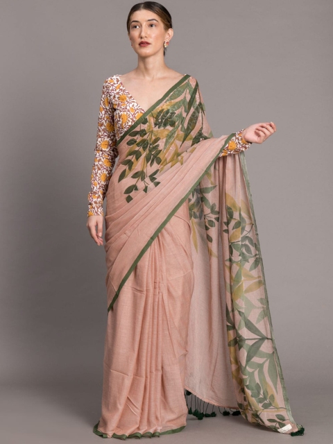 

Suta Beige Printed Pure Cotton Saree With Tasseled Pallu