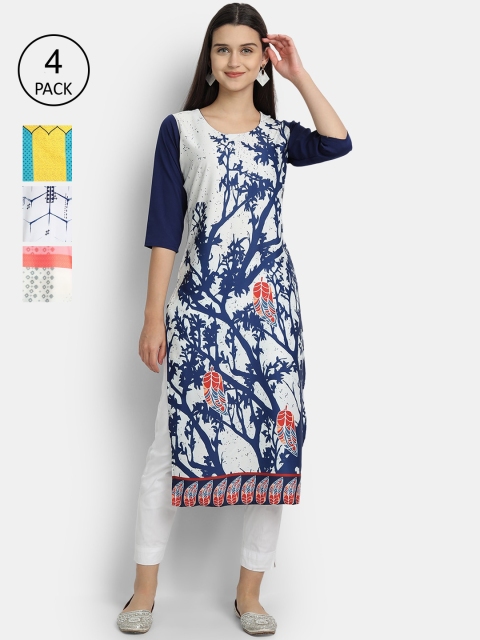 

Ethnic basket Women Pack of 4 Printed Crepe Kurtas, White
