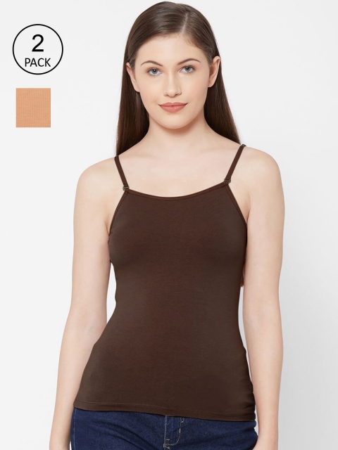 

Juliet Women Pack Of 2 Solid Camisoles, Coffee brown