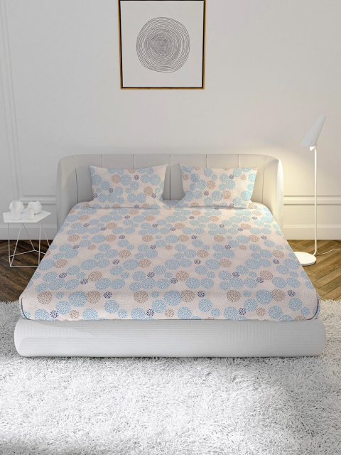 

MAYFAIR HOMES LONDON Blue & White Geometric 144 TC Cotton 1 King Bedsheet with 2 Pillow Covers