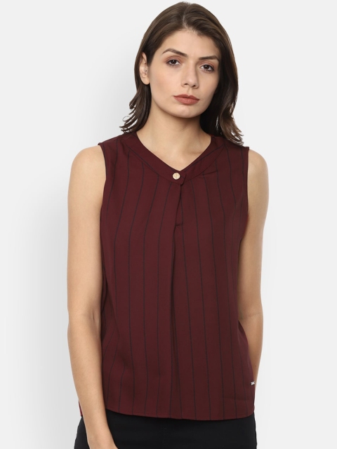 

Van Heusen Woman Maroon Striped Regular Top