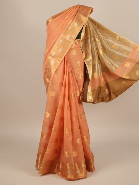 

Pothys Peach-Coloured Woven Design Jute Silk Saree