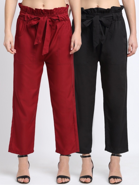 

NEUDIS Women Pack Of 2 Solid Peg Trousers, Black