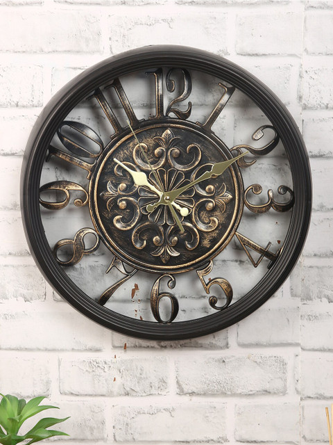 

House Of Accessories Black & Gold-Toned Textured Vintage Wall Clock WC21-MAY-9