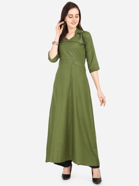 

Florence Women Green & Black Regular Floor Length A-Line Kurta with Palazzos