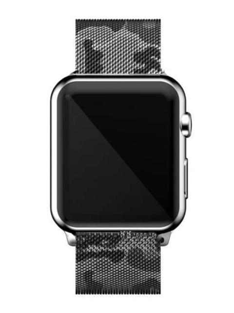 

macmerise Unisex Black & Grey Camo Stainless Steel Apple Watch Band
