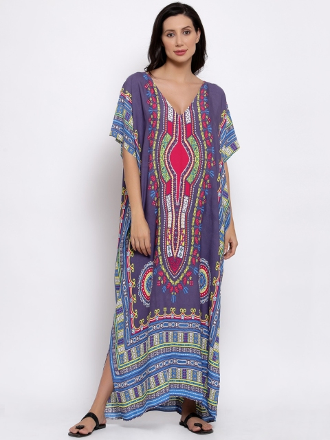 

iki chic Multicoloured Pure Cotton Printed Kaftan Maxi Dress, Multi
