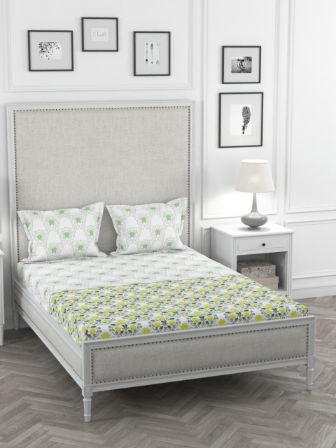 

Portico New York Unisex White Floral Bedsheet With 2 Pillow Covers