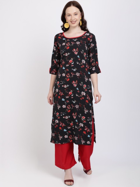 

Florence Women Black Printed Regular Straight Kurti & Palazzos