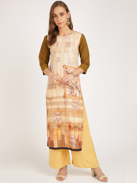 

Florence Women Beige & Brown Printed Straight Kurta & Palazzos