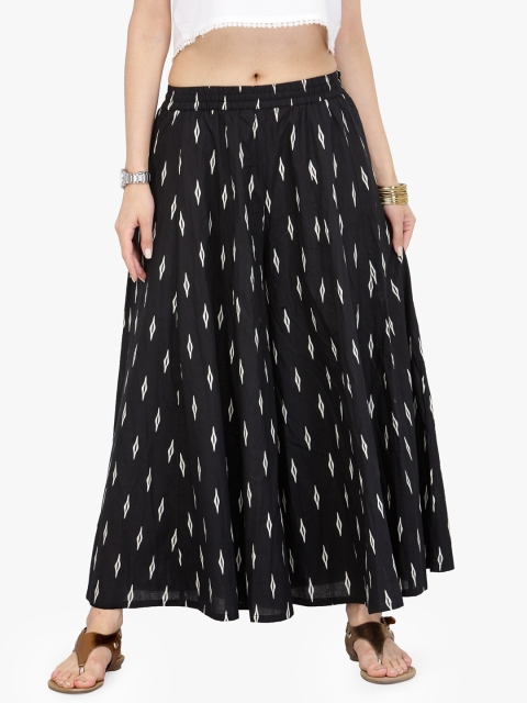 

KSUT Women Black & White Printed Cotton Flared Palazzos