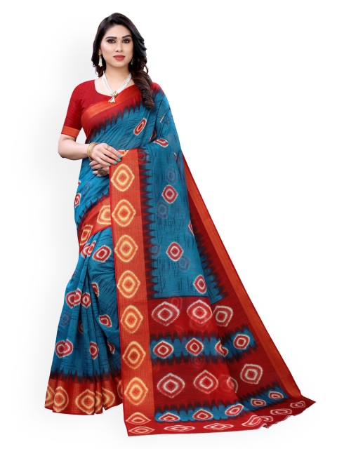 

KALINI Blue Printed Polycotton Saree