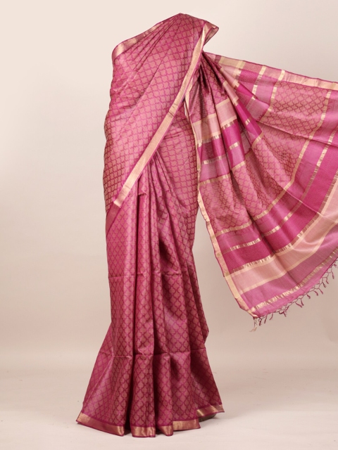 

Pothys Purple & Gold-Toned Pure Silk Checked Tussar Saree