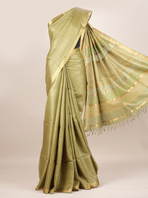 

Pothys Green Checked Tussar Saree