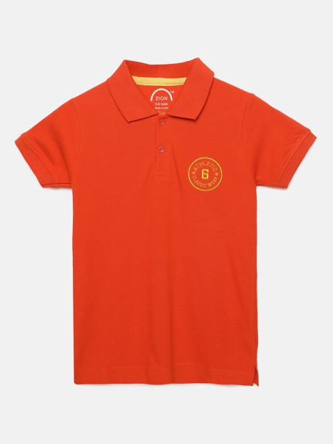 

ZION Boys Orange Solid Polo Collar Pure Cotton T-shirt