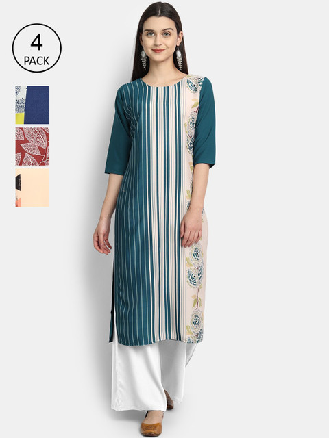 

Ethnic basket Women Pack Of 4 Printed Crepe Kurtas, Multi