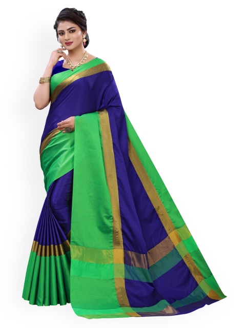 

KALINI Blue & Green Poly Silk Colourblocked Banarasi Saree