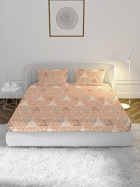 

MAYFAIR HOMES LONDON Orange & Grey Geometric 144 TC Cotton 1 King Bedsheet with 2 Pillow Covers