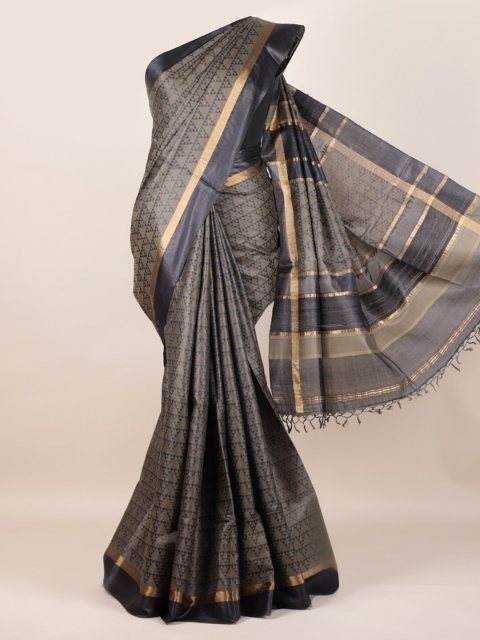 

Pothys Grey Pure Silk Woven Design Tussar Saree