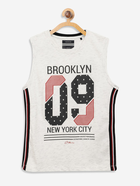 

Octave Boys Off-White Printed Round Neck Cotton T-shirt