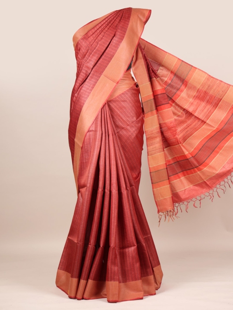 

Pothys Rust Brown & Black Pure Silk Printed Tussar Saree