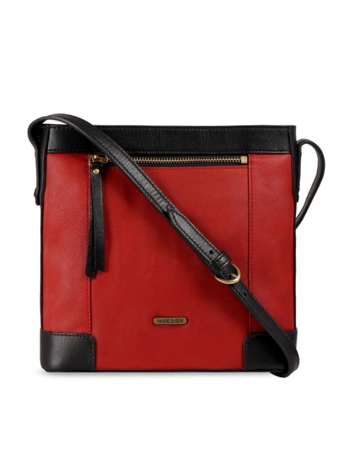 

Hidesign Red & Black Solid Leather Sling Bag