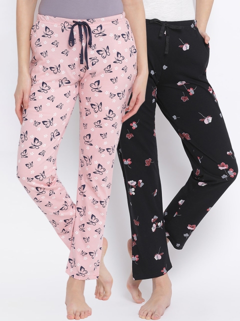 

Kanvin Women Pack of 2 Printed Cotton Lounge Pants, Pink