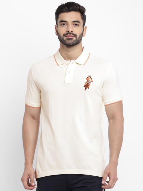 

Royal Enfield Men Off-White Solid Polo Collar T-shirt