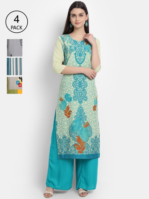 

Ethnic basket Women Pack Of 4 Printed Crepe Kurtas, Yellow