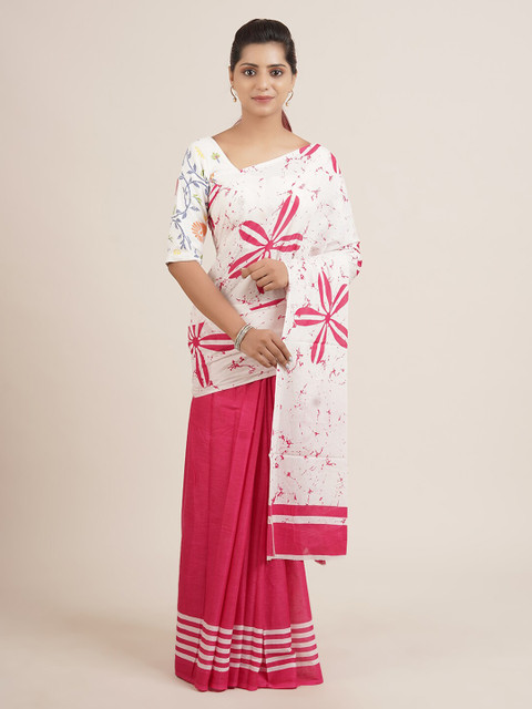 

Pothys White & Pink Pure Cotton Printed Saree