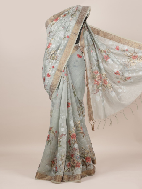

Pothys Grey Printed Linen Blend Saree