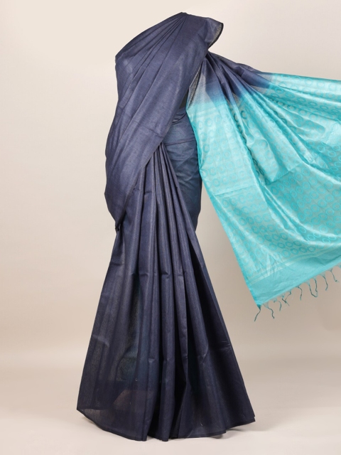 

Pothys Navy Blue Pure Silk Solid Tussar Saree