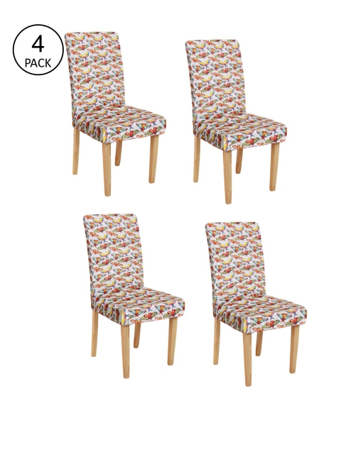 

Rajasthan Decor Set Of 4 White & Orange Printed Chair Covers