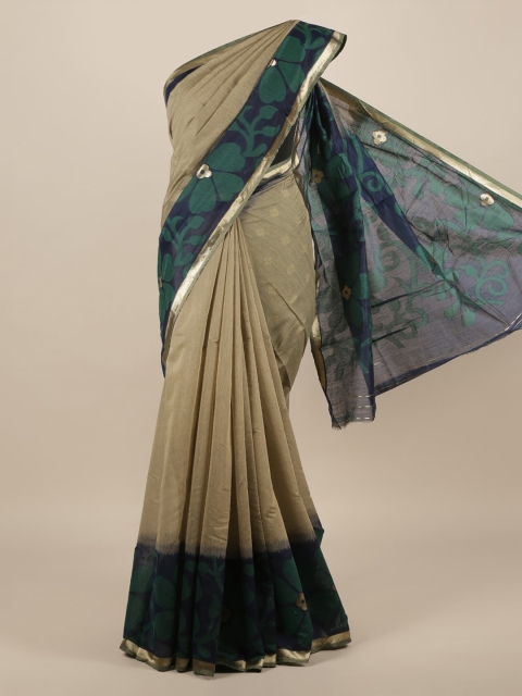 

Pothys Beige & Teal Jute Silk Solid Saree