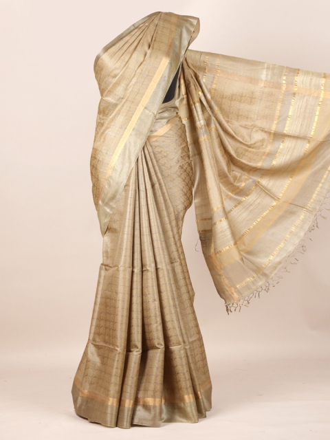 

Pothys Tan Woven Design Tussar Saree