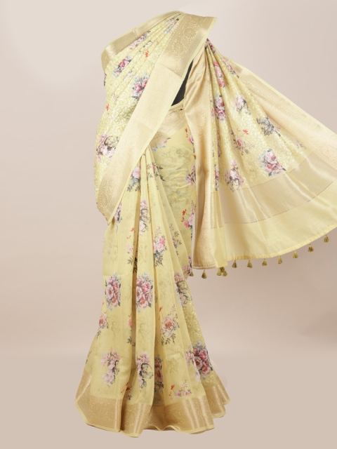

Pothys Yellow & Purple Linen Blend Woven Design Saree