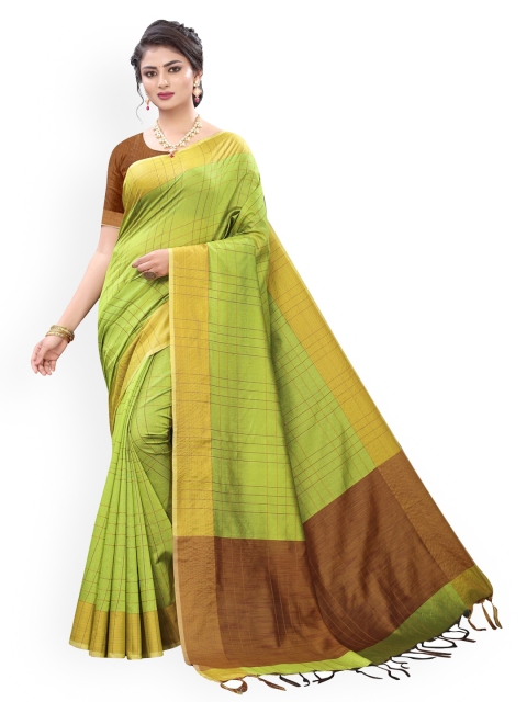 

KALINI Green Poly Silk Checked Banarasi Saree