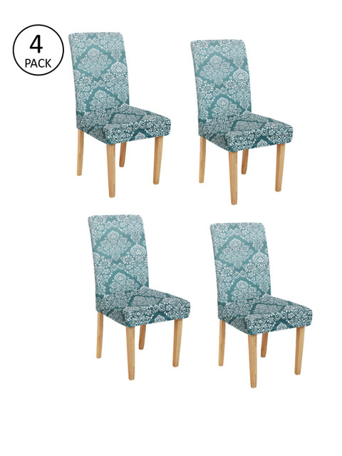 

Rajasthan Decor Set Of 4 Blue & White Printed Chair Covers