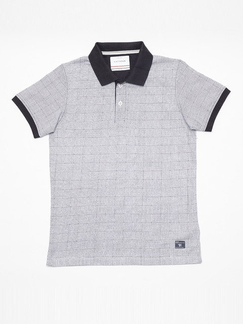 

Octave Boys Grey Checked Polo Collar Cotton T-shirt
